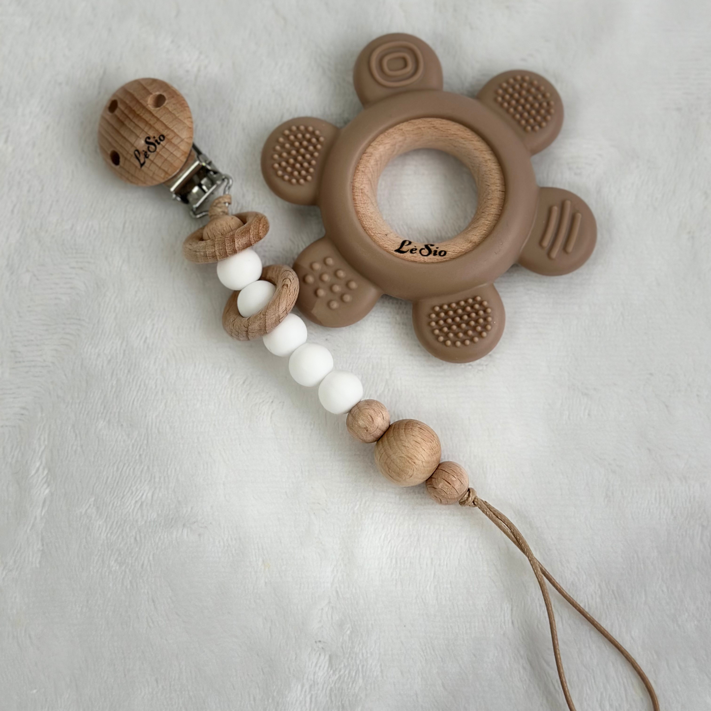 Multi textured Teething Ring and Pacifier Clip